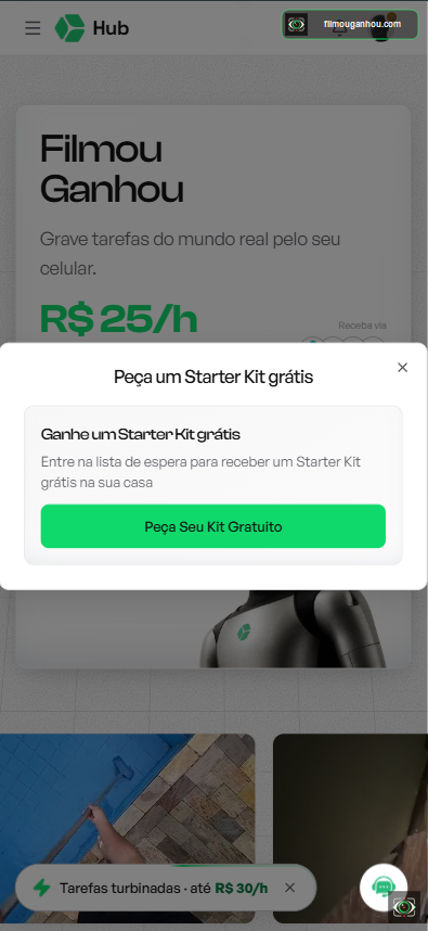Janela para pedir o Starter Kit grátis