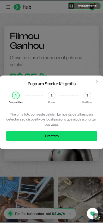 Etapa Dispositivo pedindo uma foto tirada com o celular