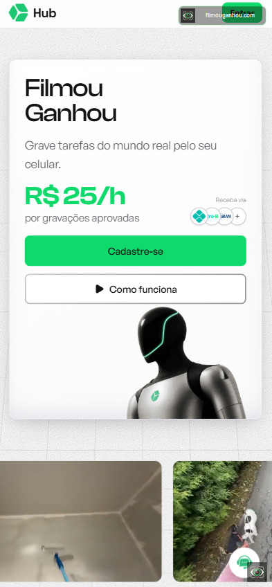 Página inicial da HUB com o botão Cadastre-se