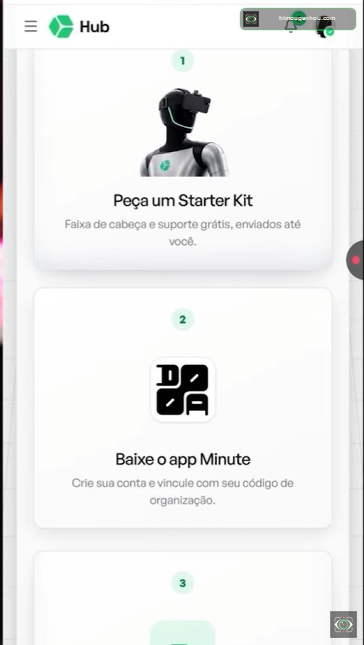 Lista de passos com a opção de baixar o app Minute
