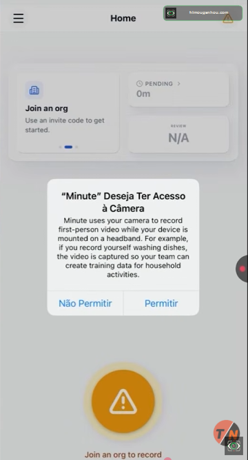 Pedido de permissão de acesso à câmera