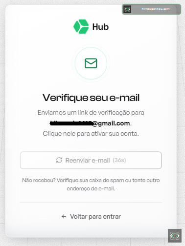 Aviso da HUB pedindo verificação de e-mail